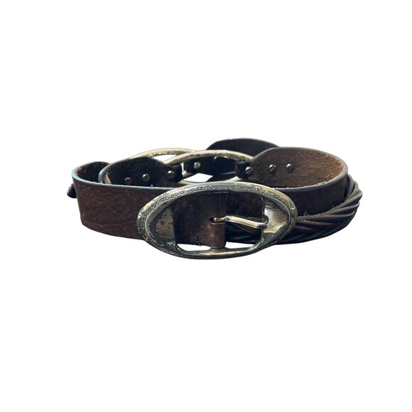 Brighton Accessories - Brighton Vintage Brown Leather Braided Belt With Worn Buckle Size 38